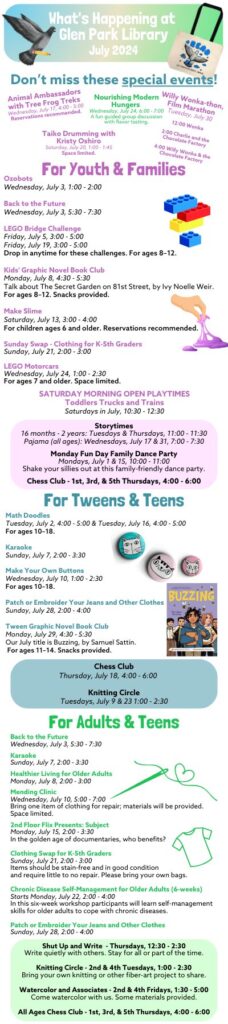Listing of July events at the Glen Park Branch Library