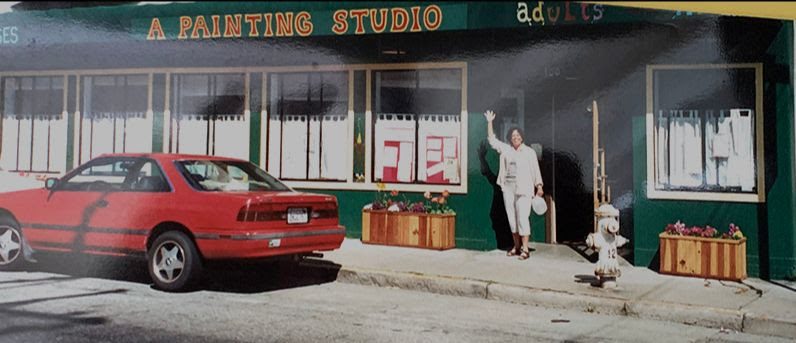 Barbara Kaufman greets painters at studio door